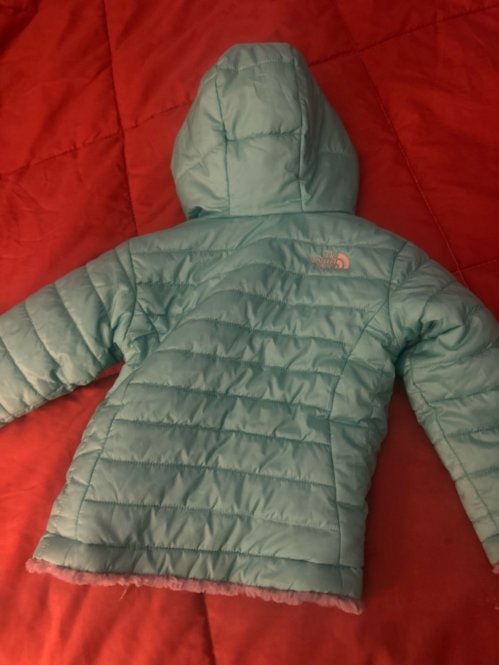The North Face' Mint Green Hooded Puffer Jacket reversible size 2T - Picture 5 of 8